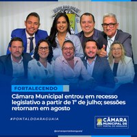 Câmara Municipal entrou em recesso legislativo a partir de 1º de julho; sessões retornam em agosto